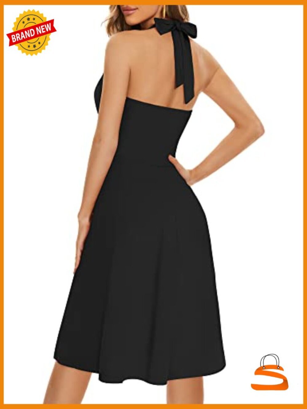 Sleeveless Halter Neck Mini Sundress with Pockets Elastic Waist Ruffle - Picture 2 of 7